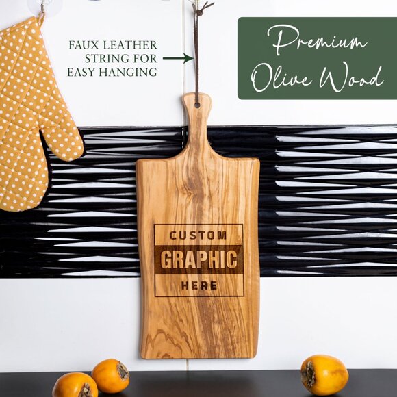 Personalized Olive Wood Board with Handle (17×8 inch) - Picture 2 of 5